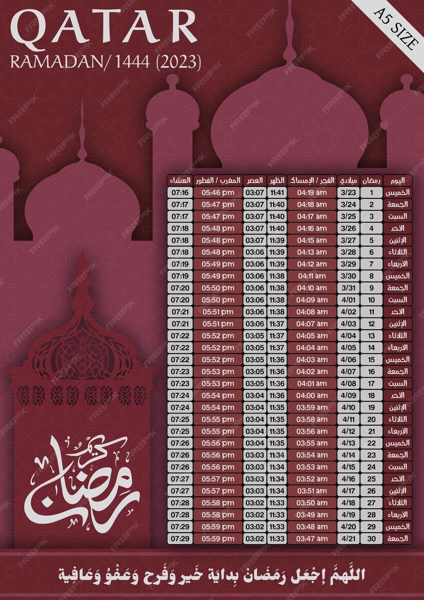 Premium Vector Ramadan 2023 1444 calendar for iftar and fasting and