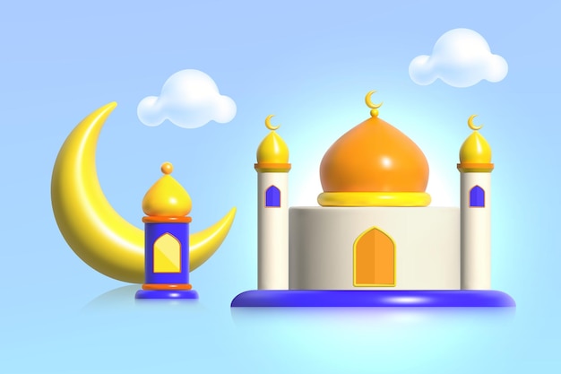 Ramadan 3D Leuke Illustraties Moslim Vakantie Concept Banner