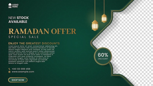 Ramadan Aanbieding Sale Banner Social Media Post met islamitisch Arabisch patroon en lantaarns