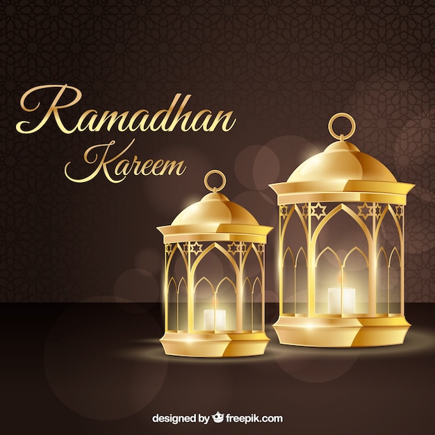 Ramadan achtergrond met lampen in realistische stijl