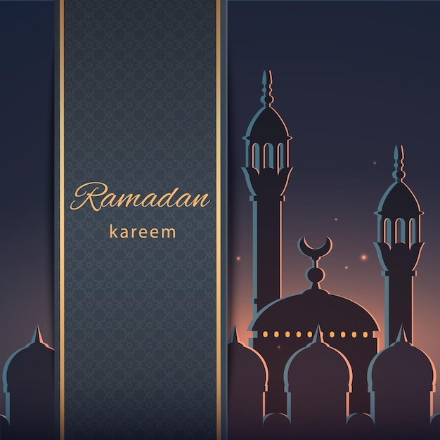 Ramadan achtergrond wenskaart met moskee en tekst Ramadan Kareem Vector illustratie