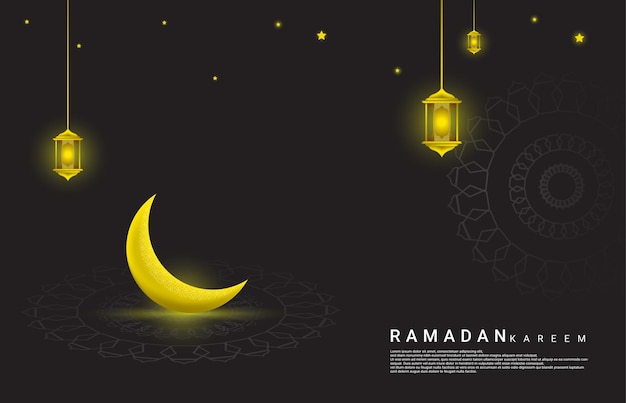 Ramadan background design with golden lantern and crescent ornaments complete with gold gradations check for ramadan background posters covers web cards templates etc