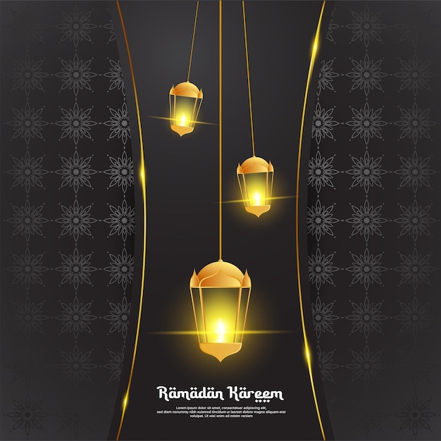 Ramadan background design with lantern elements and a background of a combination of gold and black colors suitable for backgrounds posters promos covers social media posts and others