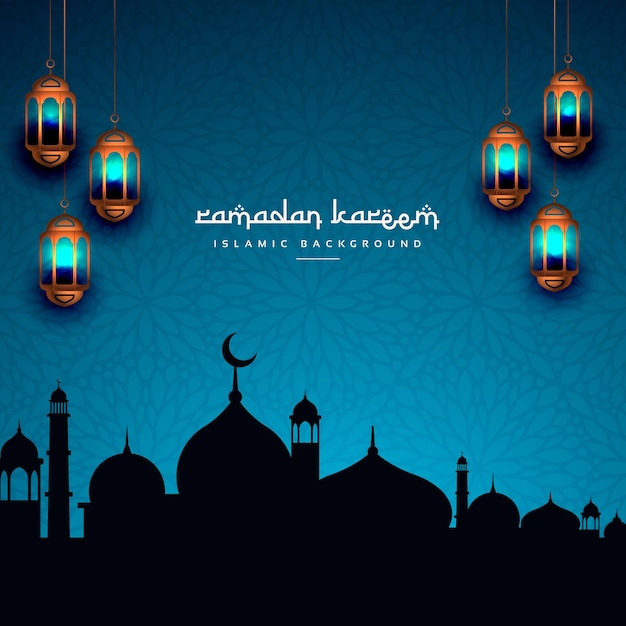 Ramadan background with blue mosque