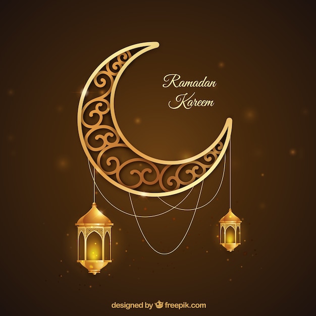 Ramadan background with golden moon