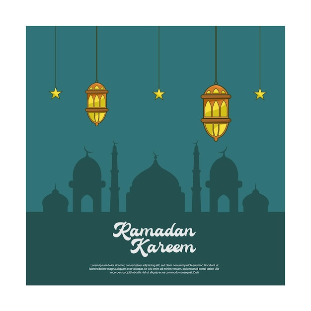 Ramadan background with lamps and mosque