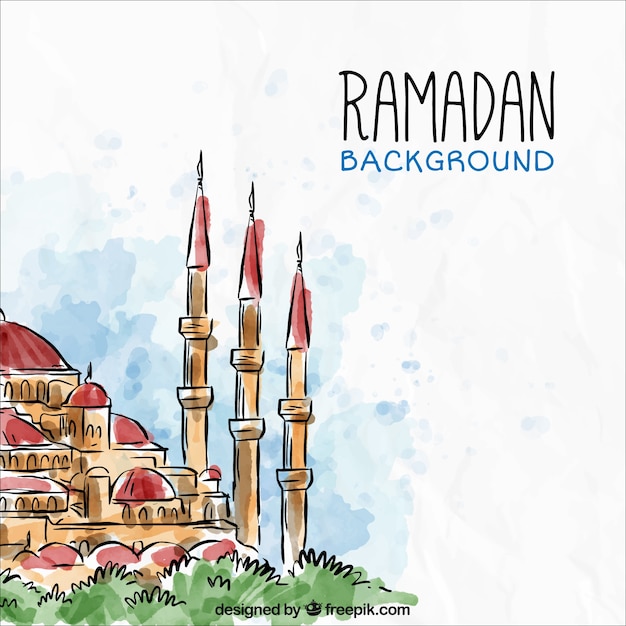 Ramadan background with watercolor landscape