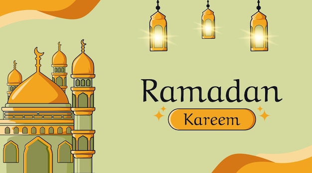 Ramadan banner illustratie met lantaarn en moskee ontwerp