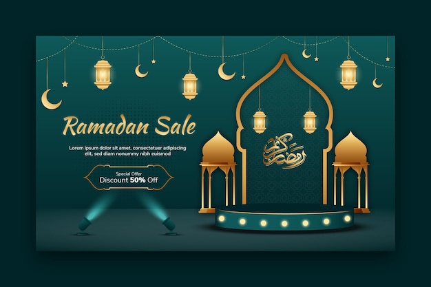 Ramadan banner sale with podium