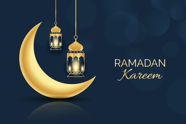 Banner del ramadan con lanterne islamiche decorative e luna