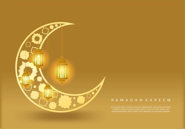 Ramadan banner with moon decoration and lights lantern