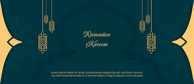 Ramadan bannerontwerp met islamitische lantaarn en ornamentachtergrond. Moskee papercut-stijl