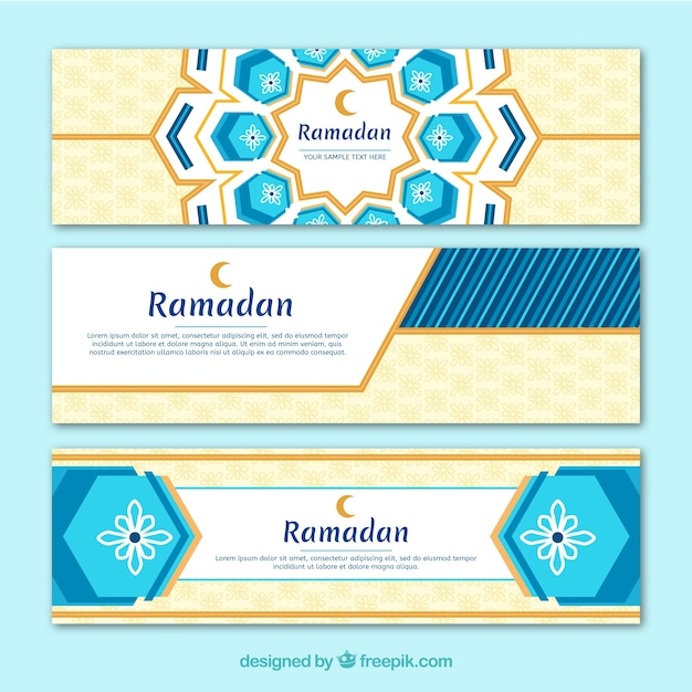 Vector ramadan banners collectie met platte ornamenten