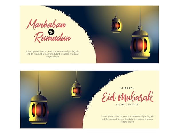 Ramadan banners with hanging lantern