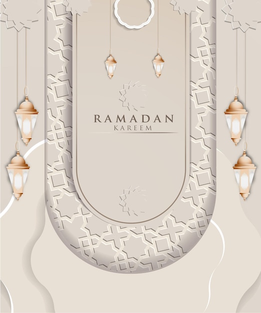 Ramadan big sale Background with frame borders lantern and podium premium vector