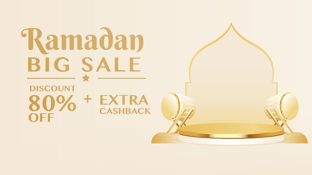 Banner di vendita grande ramadan con podio