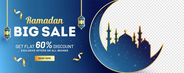 Ramadan big sale header of banner sjabloonontwerp met 60% kortingsaanbieding