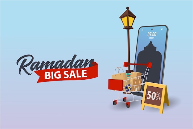 Ramadan Big Sale kop- of bannerontwerp met kortingsaanbieding