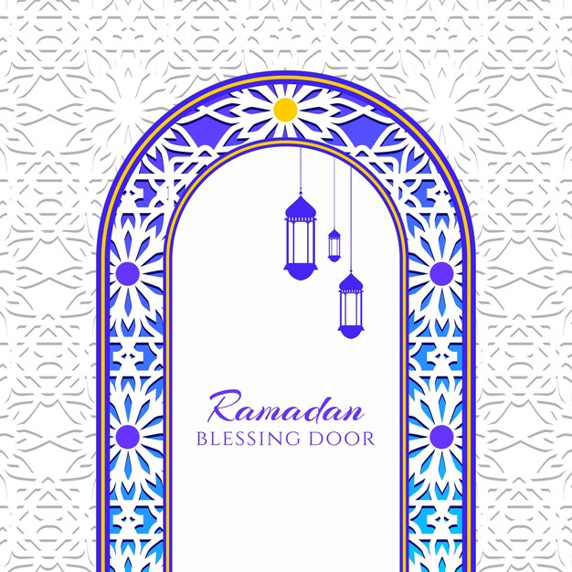 Векторная гравировка двери благословения рамадана