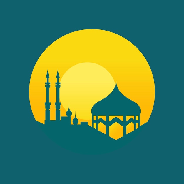 Vettore la moschea blu di ramadan logo islamico icon concept vector design