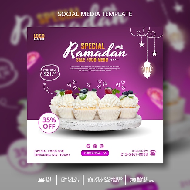 Ramadan cake food menu social media post banner template for promotion