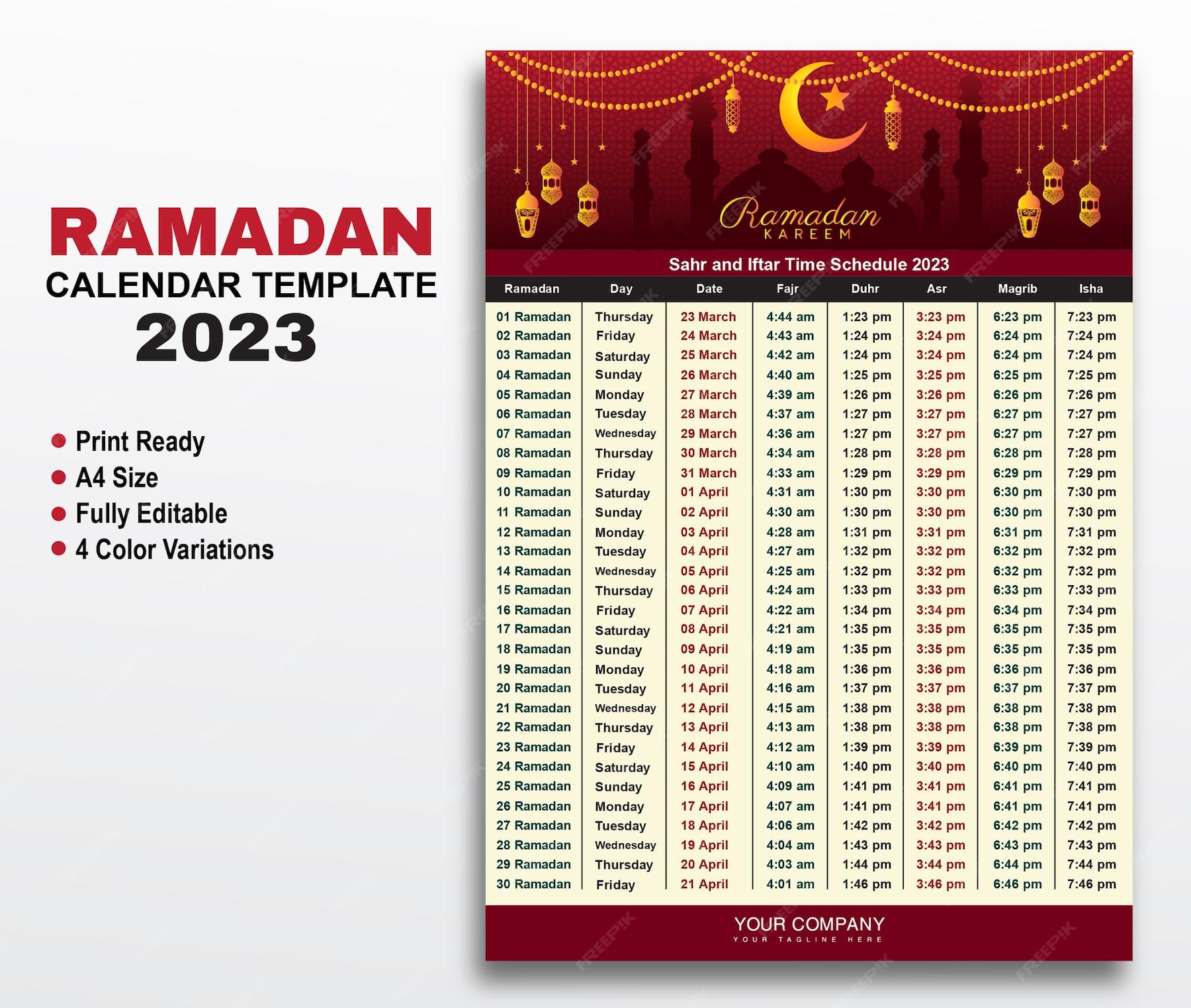 Premium Vector Ramadan calendar template, islamic muslim calendar