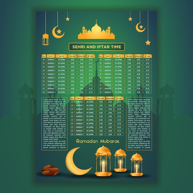 Vettore modello di calendario del ramadan
