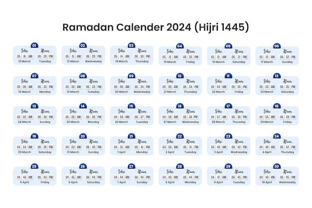 Vector ramadan calendar time and date