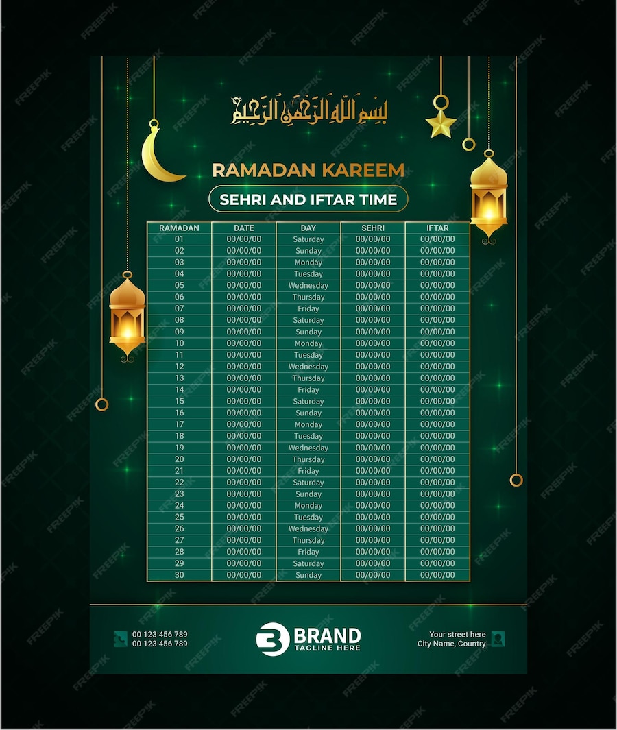 Premium Vector Ramadan calendar with sehri and iftar time schedule table