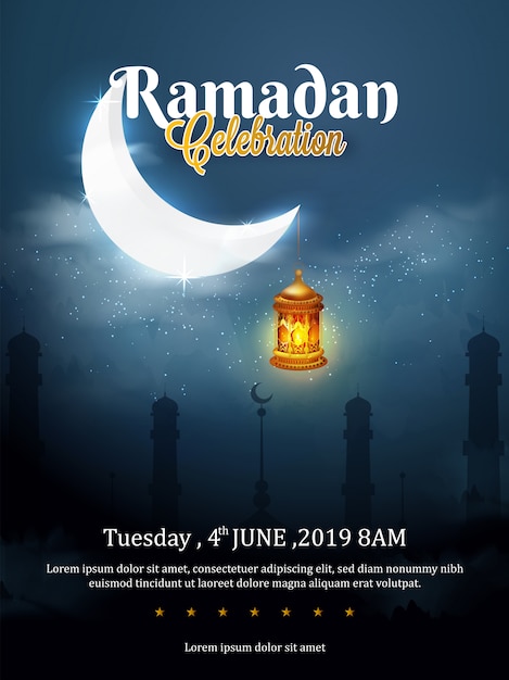 Ramadan Celebration invitation card or template design with illu