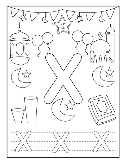 Vector ramadan coloring pages with cute designs