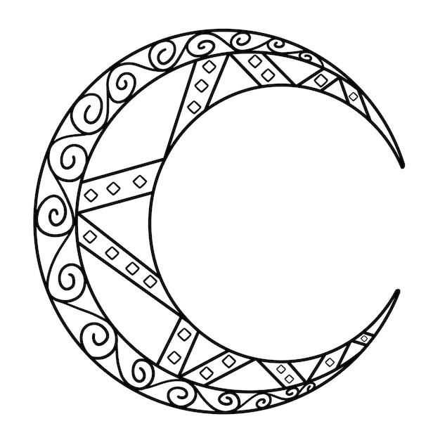 Vector ramadan crescent moon isolated coloring page