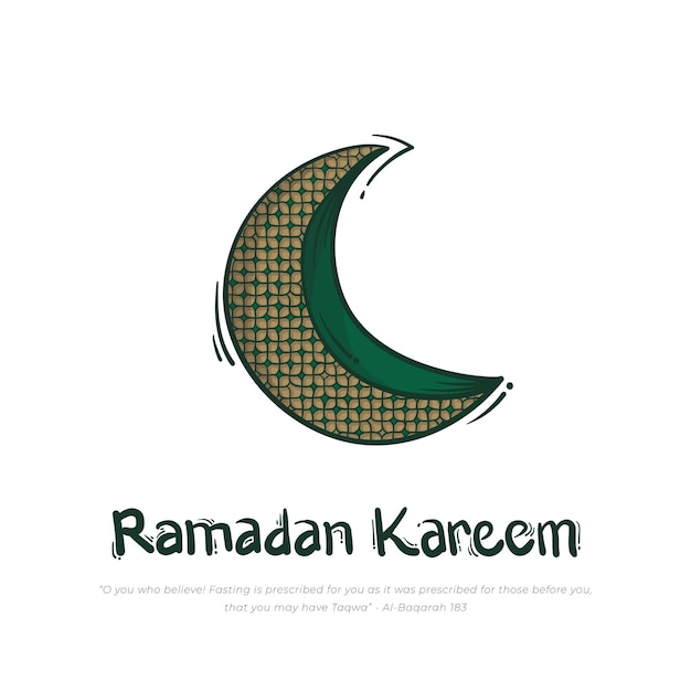 Luna crescente del ramadan con ornamento semplice nel design verde per il modello del ramadan