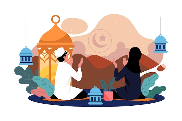 Ramadan dag illustratie concept Een vlakke afbeelding geïsoleerd op een witte achtergrond