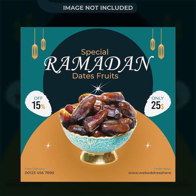 Ramadan date food banner and social media post template design or square flyer Premium