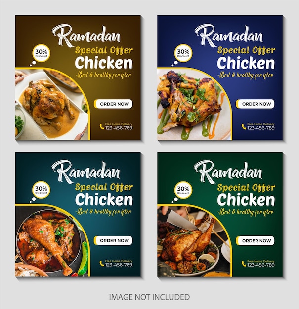 Vettore modello di banner per social media del menu di pollo delizioso ramadan