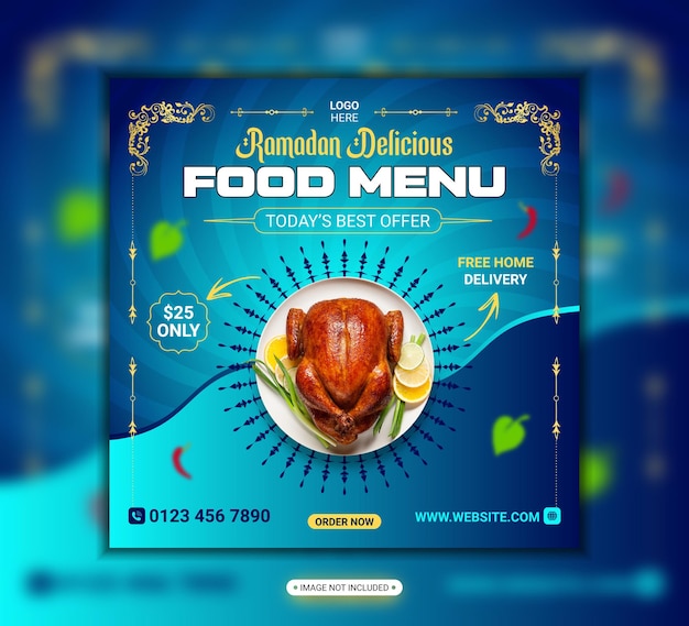 Ramadan delicious food menu social media and instagram post banner template