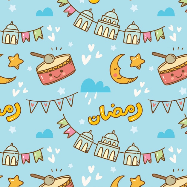 Ramadan doodle seamless pattern