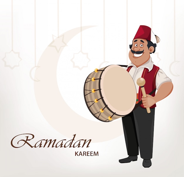 Ramadan drummer. cheerful cartoon character