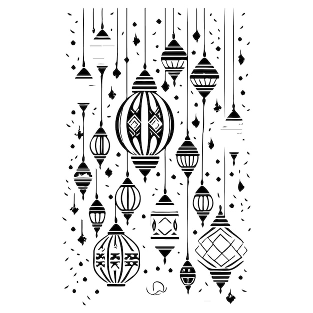 ramadan eid Lantern hanging illustration sketch hand draw