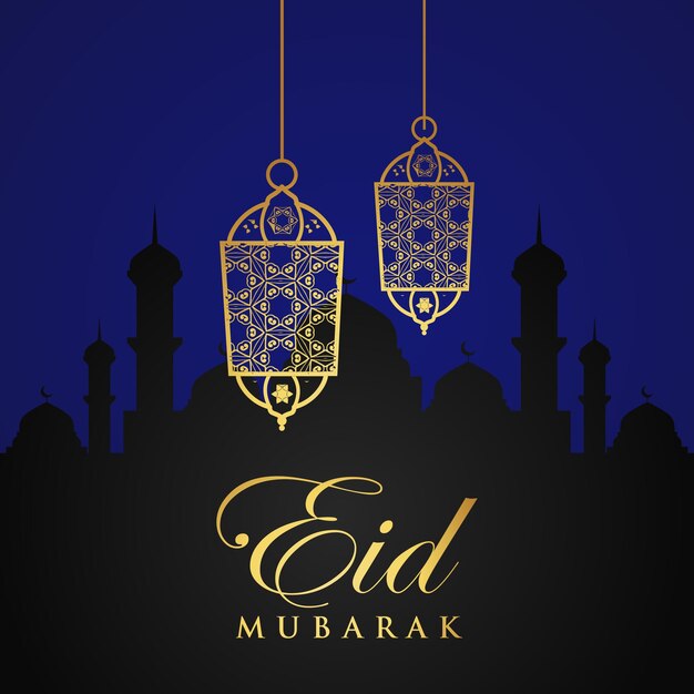 Vettore cartella di auguri sullo sfondo di ramadan eid mubarak con candele e decorazione lunare