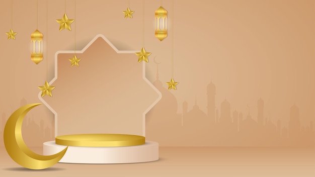 ramadan eid mubarak background and podium vector