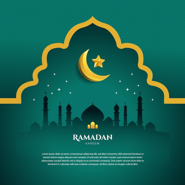 Ramadan eid mubarak banner verde combinazione di colori oro