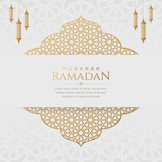 Ramadan Eid Mubarak Greeting Card Background Design Template with Golden Ornaments Islamic Pattern