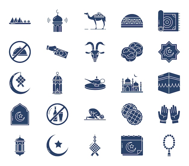 Vector ramadan and eid mubarak icon set