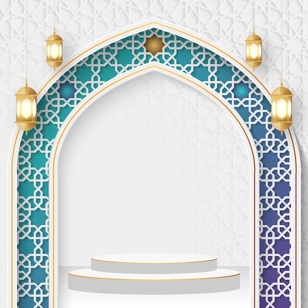 Ramadan en eid islamic podium 3d product display sale banner ramadan sale social media post