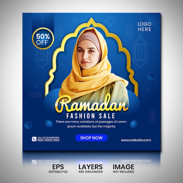 Vettore design del post banner di vendita di moda ramadan