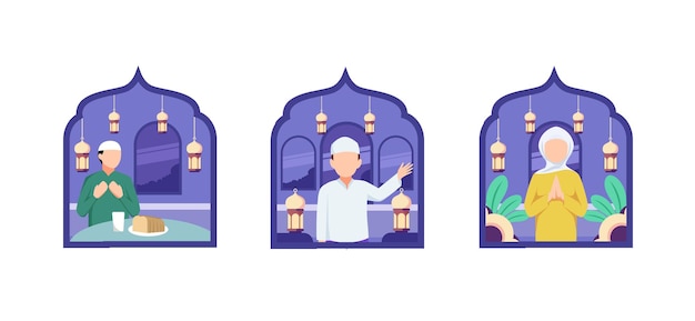 Ramadan Flat Bundle Design Illustration