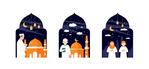 Ramadan flat bundle design illustration