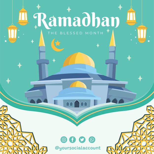 Ramadan folder sjabloon op blauwe achtergrond